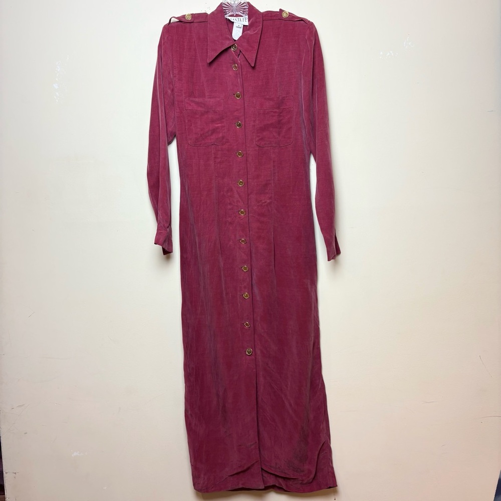Vintage Santa‎ Fe Dress Womens 6 Maroon Button Up Shirt Dress Gold Buttons Midi
